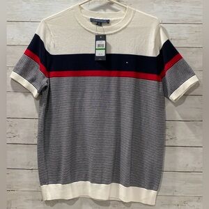 Tommy Hilfiger Women’s Large Short Sleeve Top Stripes Red White Blue